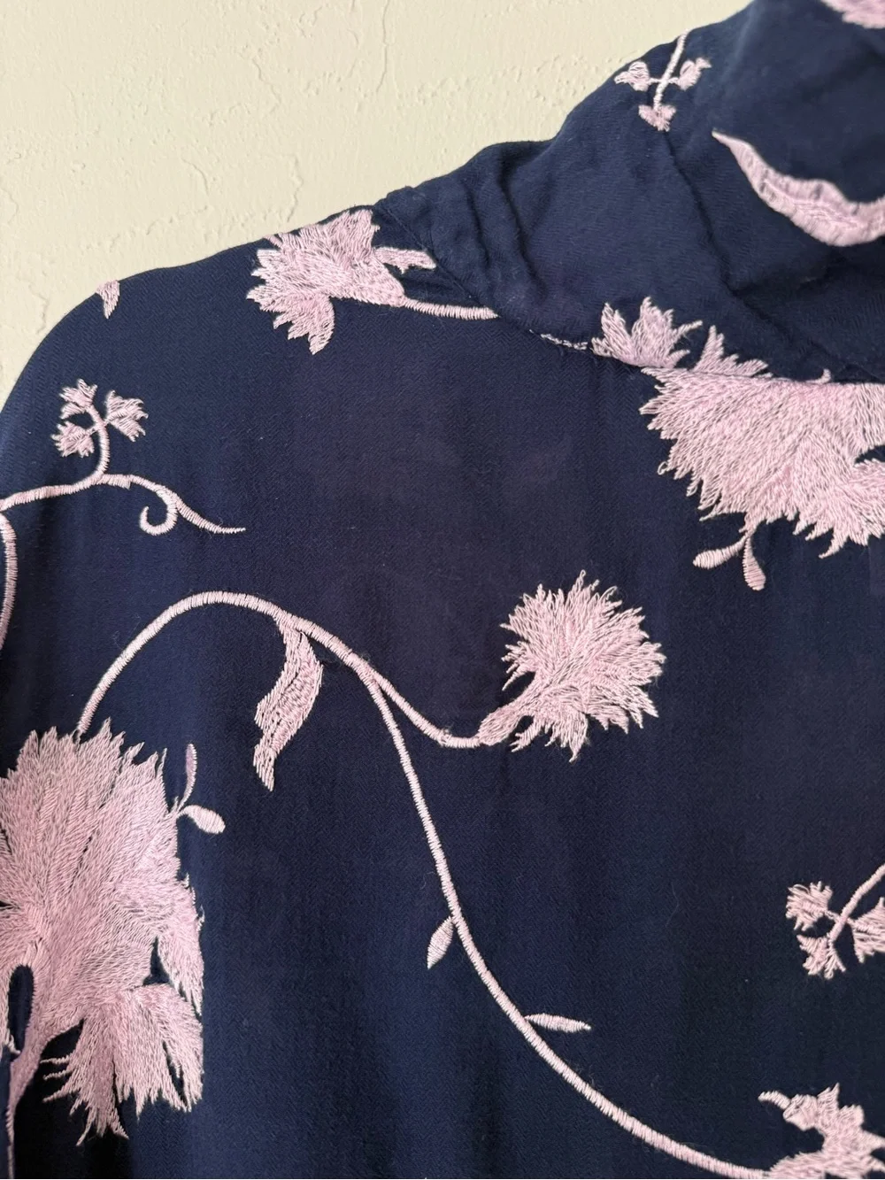 Free People Mirabella Embroidered Turtleneck Top Navy Pink Size Small
